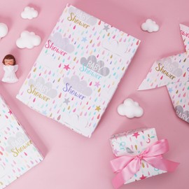 BIOBROWN Baby Shower Wrapping Paper - 17 Inches X 33 Feet (47 sq. ft. ttl.) Colorful Raindrop and Cloud Design Stone Paper for Baby Shower, Birthday, Newborn Gifts, Party, Holiday, Girls Boys Kids