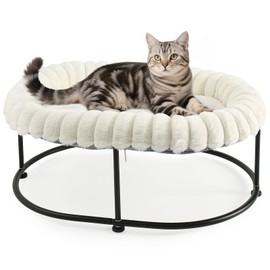 Sunhoo Elevated Cat Bed for Indoor Cats Raised Kitten Hammock Large High Puppy Cot off Floor Free-Standing Small Pet Chair with Metal Frame Washable Padding Cushion Easy Assembly 23*17*8.3 in (White)