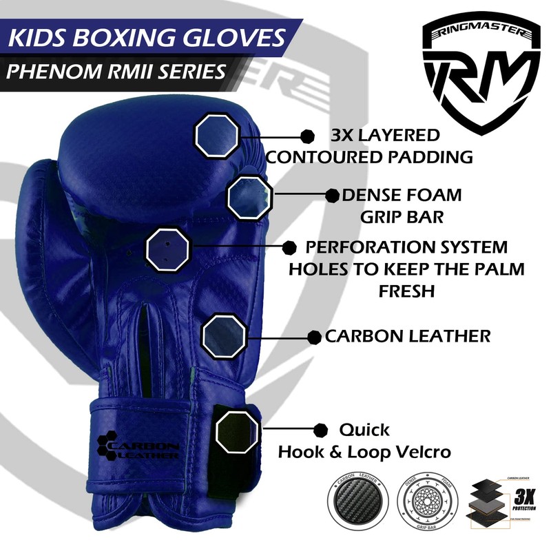 RingMaster Sports Kids Boxing Gloves Carbon Leather Training Sparring Punch