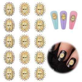 Pack of 15 San Judas Nail Charms, 3D San Judas Tadeo Nail Charms Nails with Rhinestones Gold 3D Decoration Nail Charms for Women and Girls DIY Nail Decoration