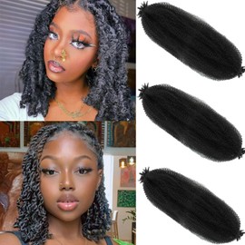 Springy Afro Twist Hair 8 Inch 3 Packs Pre Fluffed Marley Twist Braiding Hair for Black Women (8 inch, 3 Packs, 1B)
