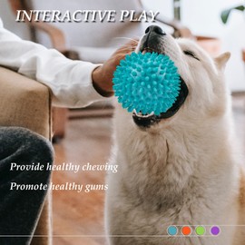 Ousiya Large Squeaky Dog Balls - 12 cm Spikey Dog Toys for Aggressive Chewers, Heavy Duty Puppy Teething Chew Toys for Healthier Gums and Dental, Bright Color Dog Chew Toys Balls with Squeaker