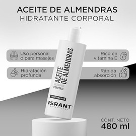 Aceite de Almendras | Hidratación y Nutrición Profunda - Textura Ligera y Rápida Absorción | Masajes, Cuidado Corporal - Skin Care Uso Profesional y Personal | 480ml