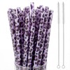 25 Pcs Reusable Leopard Straws with Cleaning Brushes, Purple