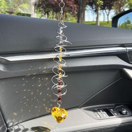 Big Heart Crystal Sun Catchers for Windows Hanging, Double-Spiral Design Gazing Ball Spiral Tail, Rainbow Maker Prism, Sun Catchers Indoor Window for Kitchen, Patio, Porch, Garden(Yellow)