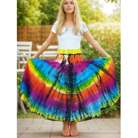 Agan Traders Women's 2024 Summer Tie-dye High Waistband Bohemian Maxi Skirt - A Line Flared Long Skirts for Women (61 S, L, Ra1)