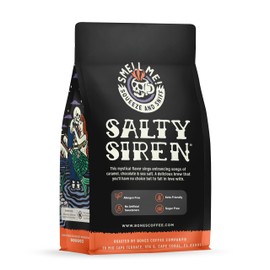 Bones Coffee Company Salty Siren, Sea Salted Caramel Chocolate Flavored Coffee, Medium Roast Low Acid Arabica Beans Compatible with Auto drip and French Press Coffee Maker, 12 Oz Ground