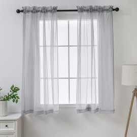 Demetex Sheer Curtains Gray for Kids Nursery Lightweight Transparent Window Curtains for Bedroom Short Small Window Drape for Living Room, 54 Width x 63 Length, 2 Panels, Light Grey