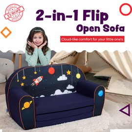 Delsit Toddler Sofa & Kids Couch - 2 in 1 Foldable Soft, Comfy Couch & Furniture with Washable Cover - Durable & Lightweight Design - Perfect for Playrooms, Bedrooms & Nurseries | (Cosmos)