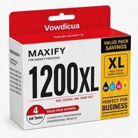Vowdicua PGI-1200XL Ink Cartridge 4-Pack High Yield Replacement for Canon MB2720 MB2050 MB2350 MB2320 MB2020 MB2120 Printer – Black/Cyan/Magenta/Yellow with Smart Chip