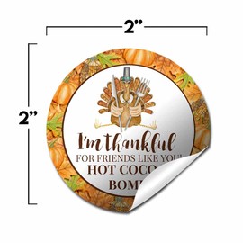 Thankful for Friends Like You Watercolor Thanksgiving Turkey Themed Hot Cocoa Bomb Packaging Sticker Labels, Total of 40 2" Circle Stickers (20 Sets of 2) by AmandaCreation