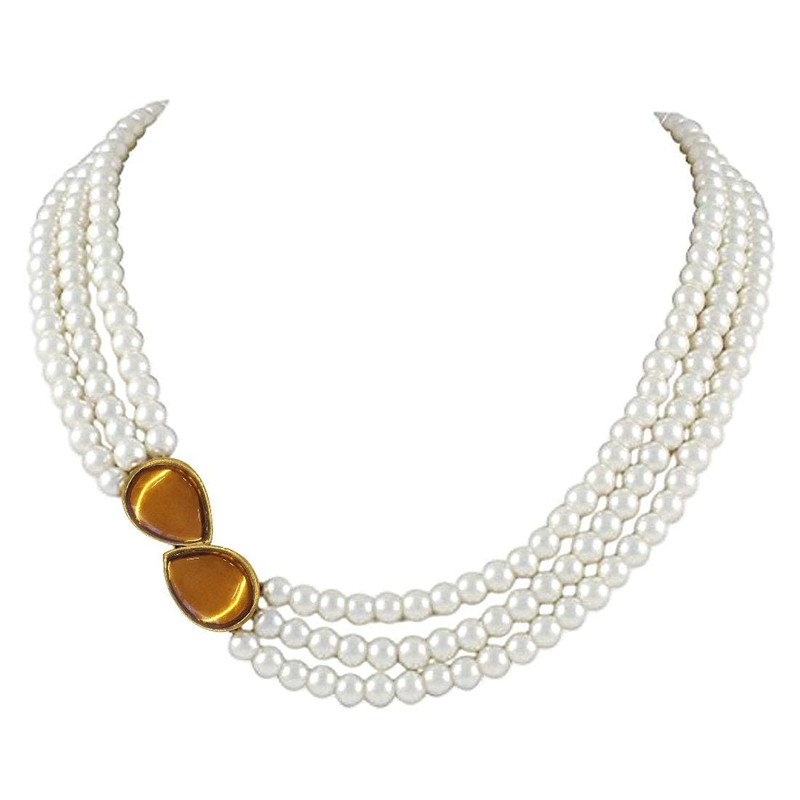 Aheli Pearl Mala Collar de oro con pendientes para mujeres