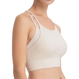Atumotu Women Sports Bras High Impact Wireless Full Coverage Camisole Workout Yoga Tank Tops Cross Back Active Running Bra (as1, Alpha, s, Regular, Regular, Cream)