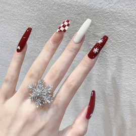 fdsmall Christmas False Nails Long 24 Pieces Press on Nails Christmas False Nails Long Press on Nails Artificial Full Cover Nail Tips Stick on Nails for Christmas Nail Art (06)