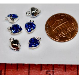 Unbranded VINTAGE 6 sapphire BLUE GLASS HEARTS BEAD PENDANTS CHARMS 6mm silver plated
