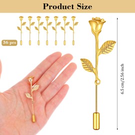 36 Pcs Rose Lapel Pin Fashion Rose Metal Floral Lapel Brooch Pin Suit Tuxedo Corsage Dress Fashion Stick Corsage for Weddings Parties Formal Events for Women Men