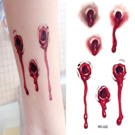 8 Sheets Halloween Tattoos by Yesallwas, Wound Tattoos, Zombie Tattoos, Fake Blood Tattoos, Wampire Bite Tattoo, Realistic Fake Bloody Wound Stitch Scar Horror Waterproof Temporary Tattoo Sticker (A)