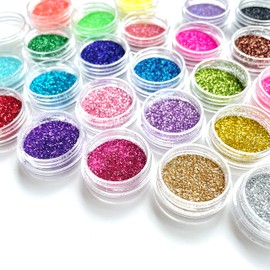 Saya Kobo [Glitter Glitter / 24 Color Set] Glitter Powder Cosmic Paint Resin Enclosed Nail Supplies Decor Green Blue Gold Black with Case