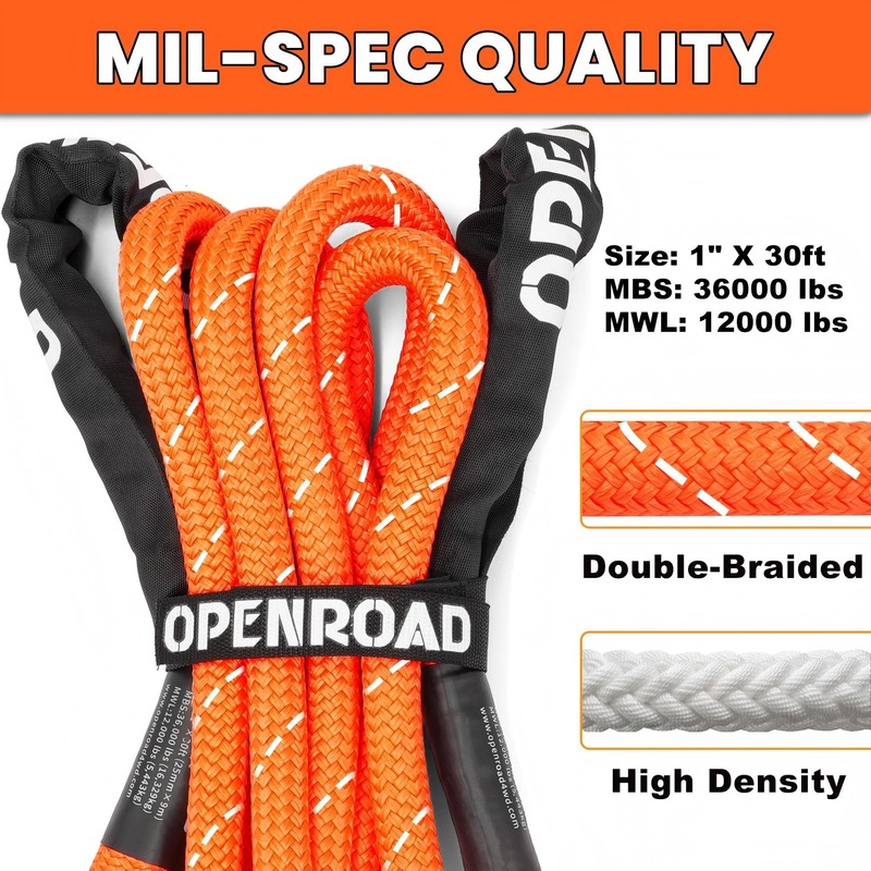 OPENROAD Kinetic Recovery Tow Rope, 36000 Lbs (1in x 30ft