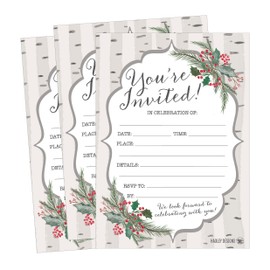 25 Woodland Holiday Invitations, Rustic Christmas Winter New Years Xmas Dinner Party Invite, Forest Mountain Adult Kid Birthday Festive Event Themed Card, Wonderland Baby Bridal Shower Ideas Supplies