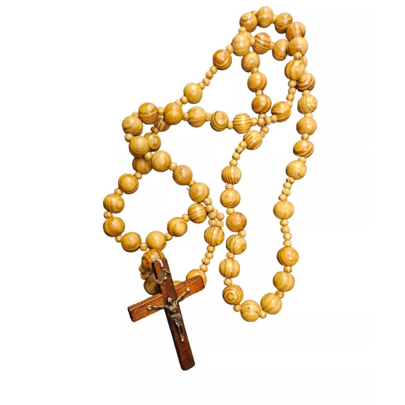 Giant Big Beads Rosario Natural Wood Jesus WOOD Cross XL