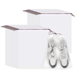 sourcing map 20pcs Transparent Shoe Bags 15.7" x 11.8" Clear PE Waterproof Shoe Bags Large Portable Travel Storage Organizer with Drawstring Fit Men and Women for Travel Sport Home Use, White