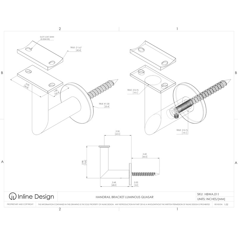 Inline Design Handrail Bracket, Stainless Steel 316, Luminous Quasar, Matte
