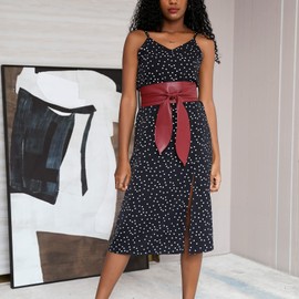 Earnda Womens Fashion Obi Belt Wrap Wide Cinch for Dress Solid Color Belts Wine Large