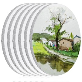 12 Inch Diameter Round Primed Gesso Professional Quality Acid-Free Stretched Canvas Acrylic, Gouache, Crafts(Pack of 6)