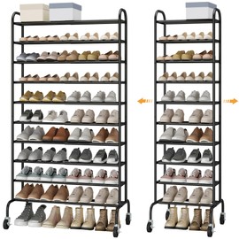 STO STO Expandable Shoe Rack, 10-Tier Metal Tall Shoe Rack for Garage, Up to 44 Pairs Adjustable Shoe Rack Storage for Front Door Entrance, Free Standing Shoe Rack Organizer for Entryway, Black