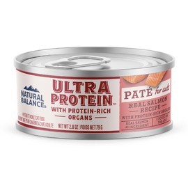Natural Balance Ultra Protein Wet Cat Food Pate, Real Salmon Recipe with Protein-Rich Organs for Cats, Pate Cat Food with High Protein - 2.8 oz. (Pack of 24)
