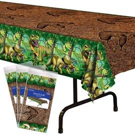 Beistle Dinosaur Tablecovers, 54” x 108”, 3 Pieces – Plastic Table Cloth, Dinosaur Table Decorations, Dinosaur Themed Birthday Table Cloth, Dinosaur Birthday Party Supplies, Rectangular Table Cover
