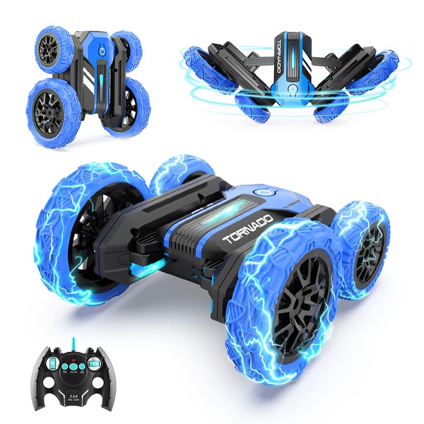 BEZGAR TD202 Remote Control Car - Double Sided RC Stunt Car,360 Flip Spinning RC Cars with Bright Lights,Outdoor All Terrain Rechargeable Electric Car,Fun Toy Cars Gifts for Boys,Girls Kids&Adults