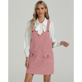 luvamia Womens Fashion Corduroy Overall Dress for Women Adjustable Straps Casual Cute Dresses Fall Dress Pink Beige Pink Overalls Size X-Large Fits Size 16 / Size 18