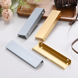 M METERXITY 10-Pack Cabinets Drawers Edge Pulls, 5.91" Aluminum Drawer Edge Pulls Concealed Tab Handle for Wardrobe/Kitchen Drawers/Cabinet Doors/Furniture [Brushed Gold]