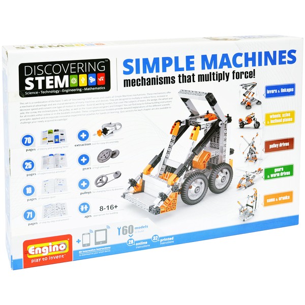 Engino Discovering STEM Simple Machines Mechanisms That Multiply Force | 60 Working Models | Illustrated Instruction Manual | Theory & Facts | Experimental Activities | STEM Construction Kit