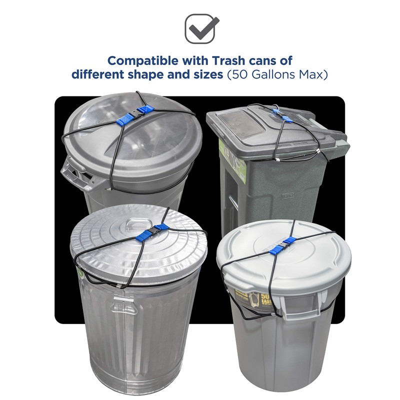 (2 Pack) Encased Trash Can Lock, Bungee Cord Heavy Duty