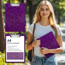 NUGGHU Fashion Clipboard, A4 Letter Size Decorative Wooden Cute Clipboards for Women Men, Standard Letter Size 9 x 12.5 in with Low Profile Metal Clip Purple Glitter