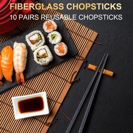LIANGKEN 5 Pairs Dishwasher Safe Fiberglass Chopsticks Set,9.5 Inch Reusable Japanese Chinese Chopsticks , Non-Slip, Easy to Use (colorful ) (9.5 inch, pure black)