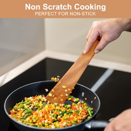 2 Pcs Teak Wooden Spatula Set Flat Kitchen Turner Spatula Best Wood Spatula for Cooking Baking Spatula Non Stick Kitchen Utensils Stirring Scraper Sourdough Spatula Egg Flipper Spatula Spurtle Spatula