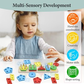 Sensory Toys for Autism Toddler - Early Development & Activity Toddler Toys - Shape Sorter Shape Sorter Montessori Toy - Learning Wooden Toy for 1 2 3 Year Old Boys Girls Birthday Gifts (Multicolor)