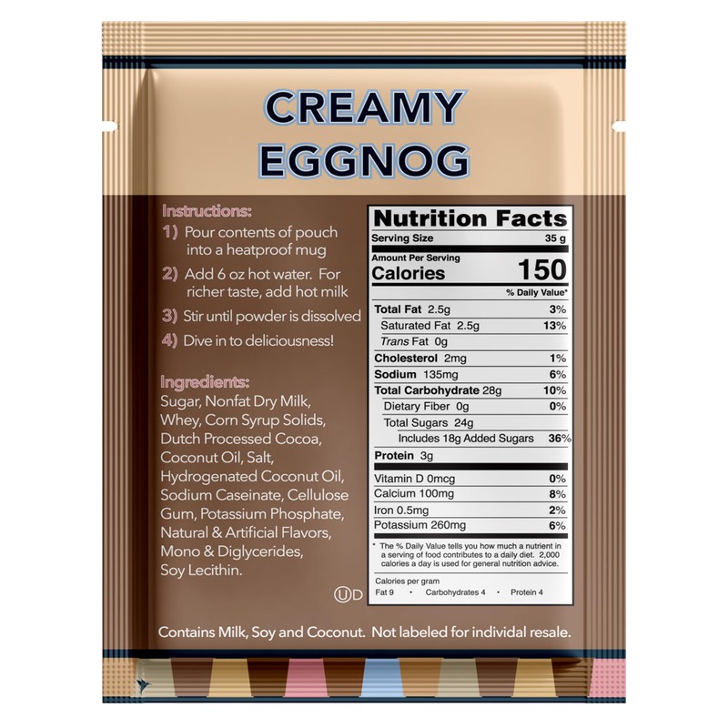 Double Donut Creamy Eggnog Hot Chocolate Mix Packets, Flavored Eggnog