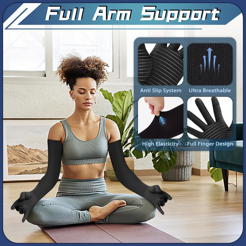 Zuscot Copper Long Compression Arthritis Gloves for Women Men, Full