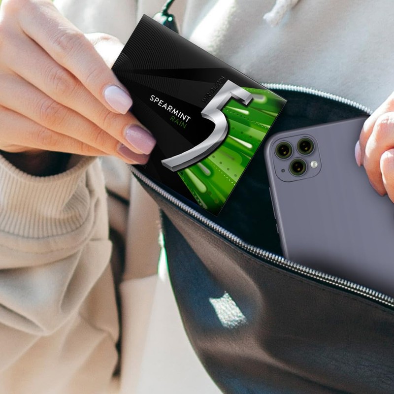 5 GUM Spearmint Rain Sugar Free Chewing Gum, 15 pieces