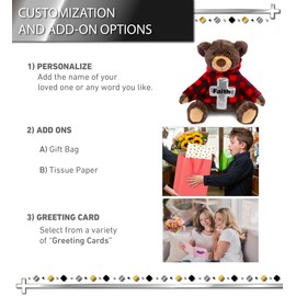 DolliBu Brown Bear Stuffed Animal with Silver Cross and Personalization - Religious Baptism Gifts for Boys and Girls, Dedication Christening Gifts Plush Prayer Toy Healing Teddy Bear - 9 Inches