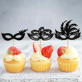 Masquerade Party Decorations, 24 PCS Black Masquerade Masks Bulk, Mardi Gras Mask Prom Cupcake Topper Masquerade Decorations for Party Favor Supplies Shower Birthday Bachelorette Party Decor
