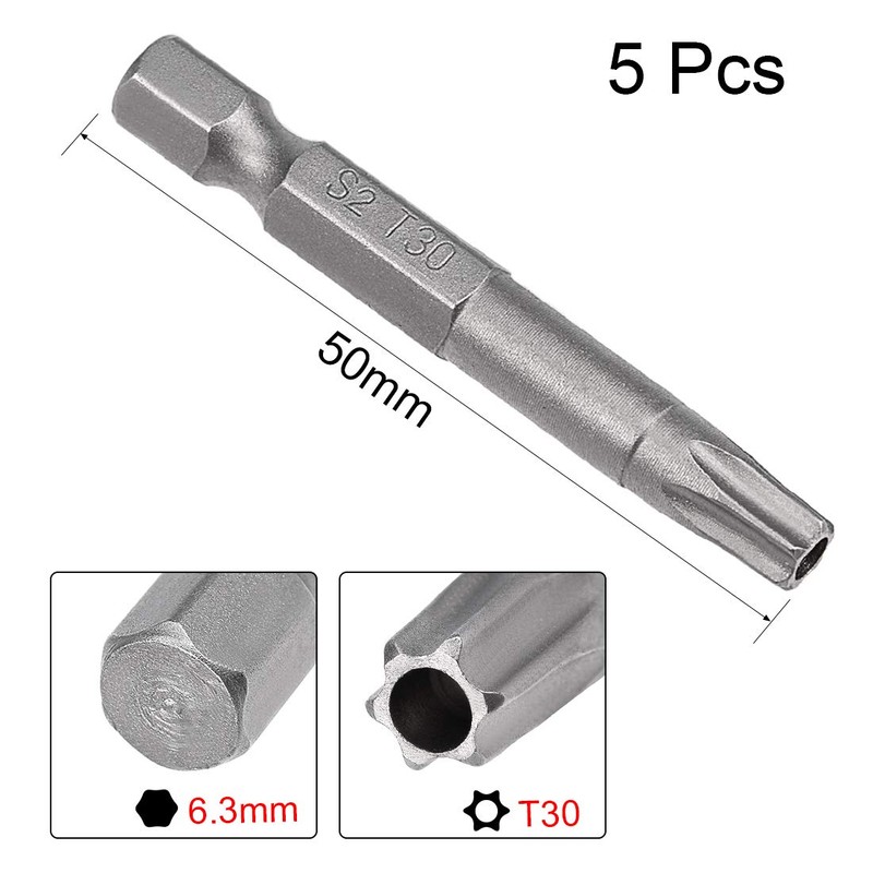 sourcing map 5 Pcs T30 Magnetic Torx Screwdriver Bits, 1/4