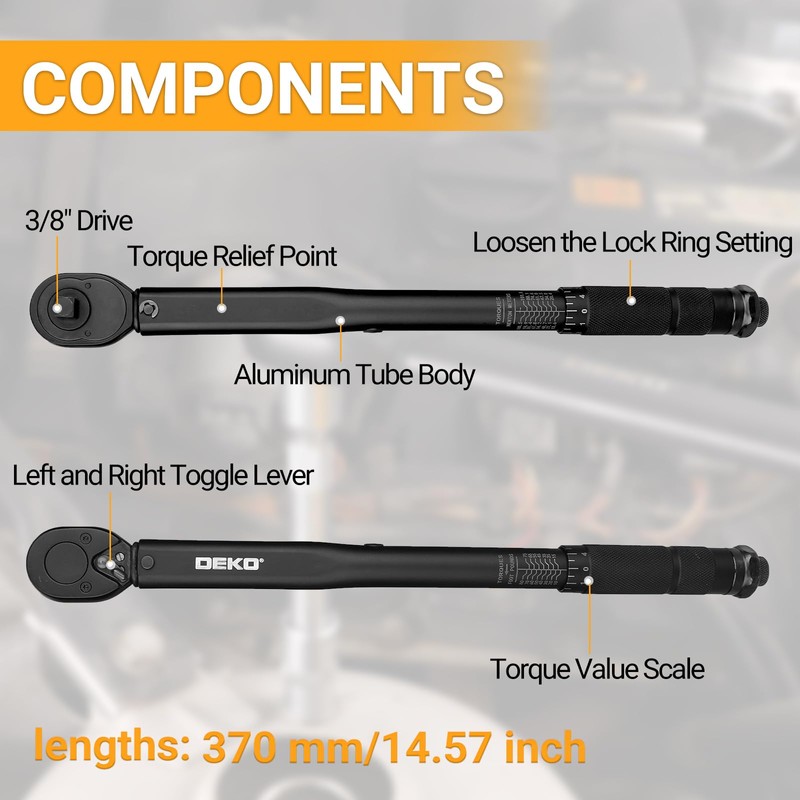 DEKOPRO 3/8 Inch Drive Dual-Direction Torque Wrench, 10-80 Ft-Lb &
