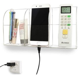 Pansyling Large Acrylic 3-Slot Wall Mounted Smart Phone Charging Holder Station Clear Hanging TV Remote Controls Holder Media Organizer Wall Pansyling