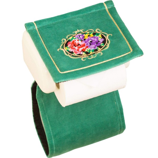 OKA Chenille Rose Paper Holder Cover Green with Spare Holder (Elegant Gorgeous)